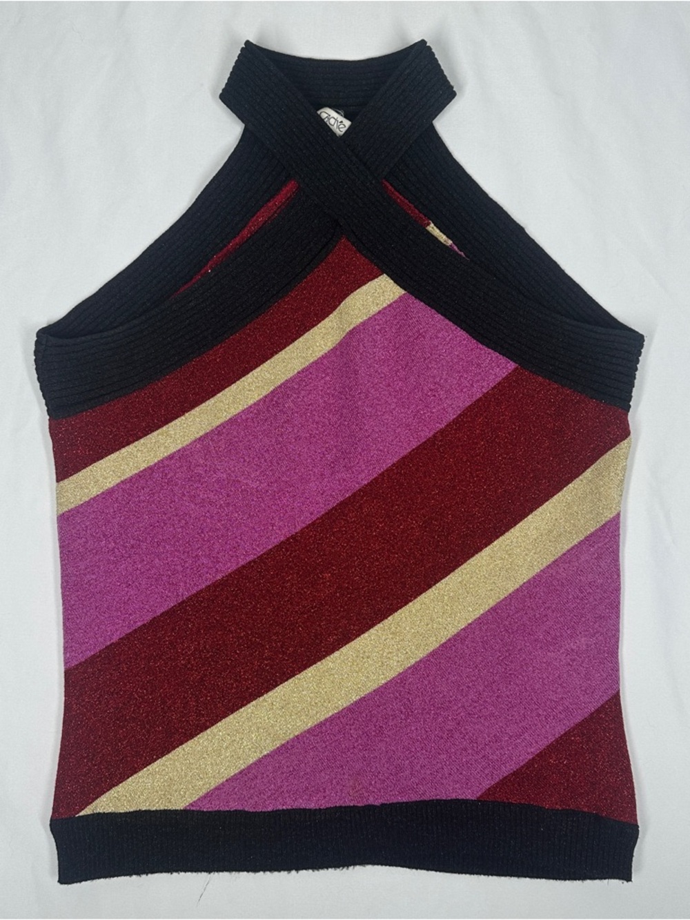 Vintage Cache Colorful Striped Women's Halter Top y2K glam baddie medium